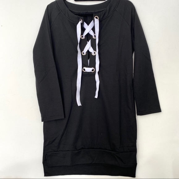 Lace up front Cozy sweatshirt dress - Picture 3 of 4